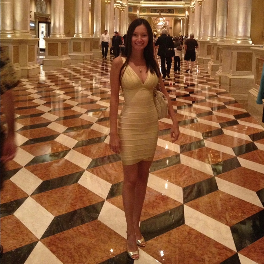 Herve Ledger Gold Bandage Dress